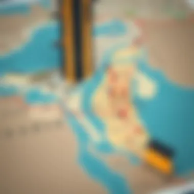 Map highlighting important neighborhoods in Dubai