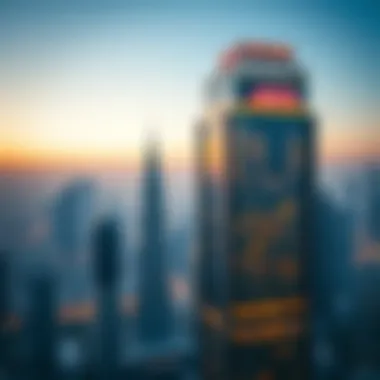 Aerial view of the ADCB Building against Dubai's skyline