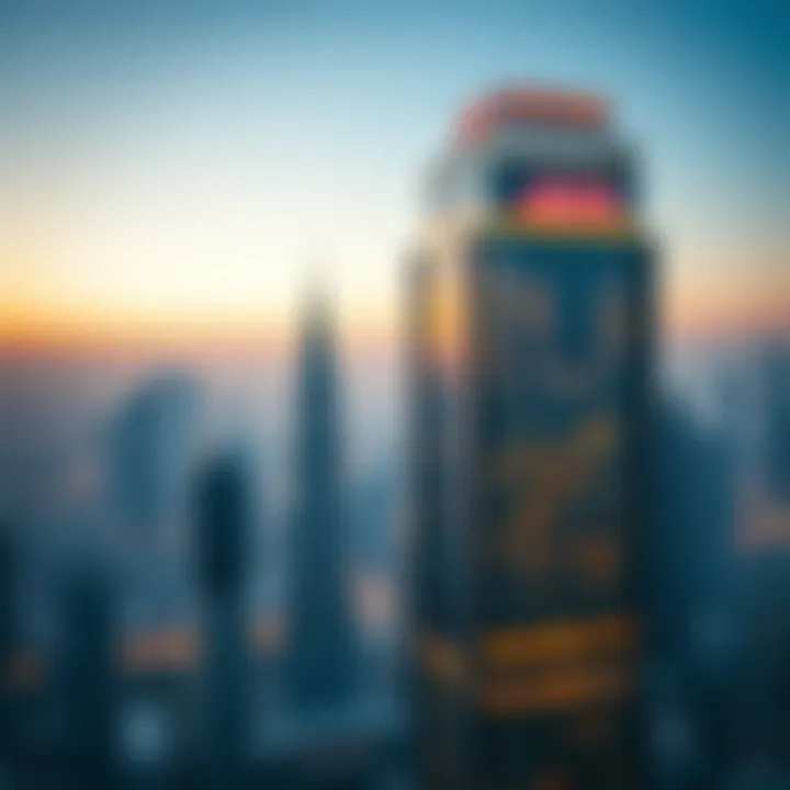 Aerial view of the ADCB Building against Dubai's skyline