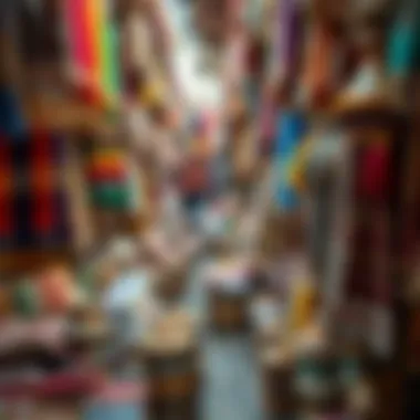Colorful textiles and handcrafted goods in a traditional souk
