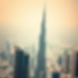 Aerial view of Burj Khalifa, showcasing its towering presence in Dubai's skyline
