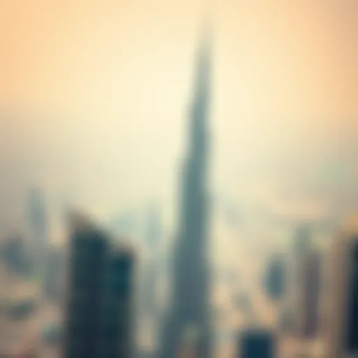 Aerial view of Burj Khalifa, showcasing its towering presence in Dubai's skyline
