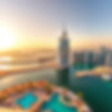 Stunning View of Dubai Skyline from Burj Al Arab Panoramic view from the hotel showcasing the Dubai skyline