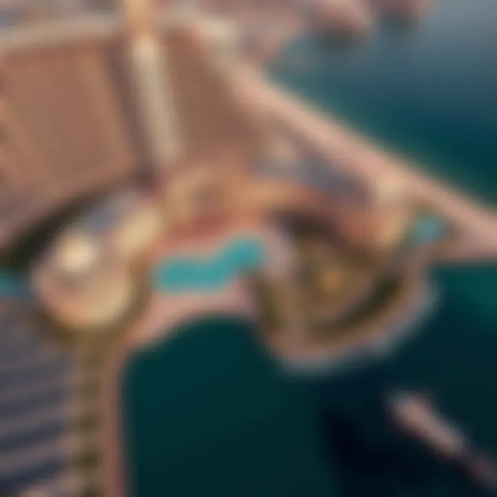 Aerial view of Caesars Palace Dubai Bluewaters showcasing its stunning architecture and beachfront location