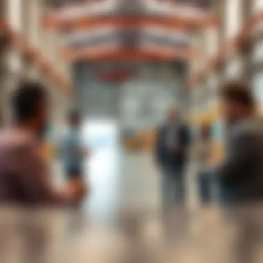 Business professionals discussing warehouse rental strategies
