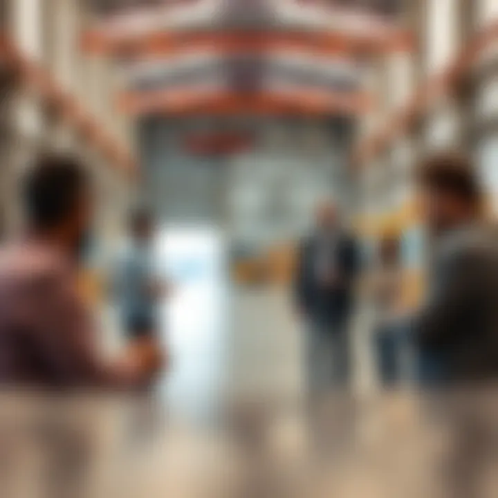 Business professionals discussing warehouse rental strategies