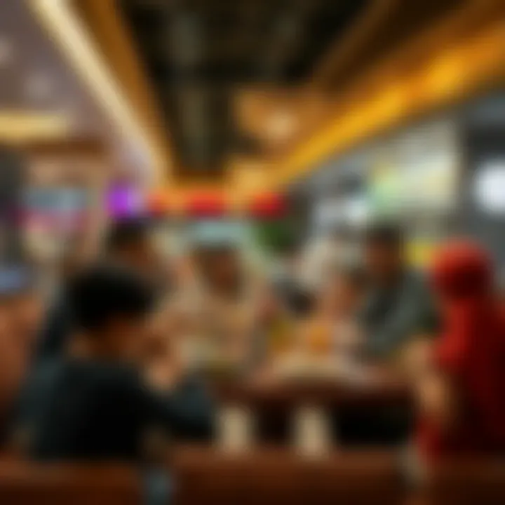 Families enjoying a meal together in the food court