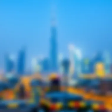 Illustration of the Dubai skyline with currency symbols