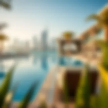 Relaxation and Luxury by the Poolside Stunning pool area at Dusit Princess Rijas reflecting Dubai skyline