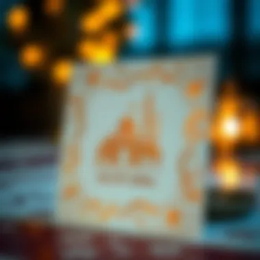 Eid Al-Adha Greeting Card Close-up of a heartfelt Eid greeting card, showcasing intricate designs and warm wishes.