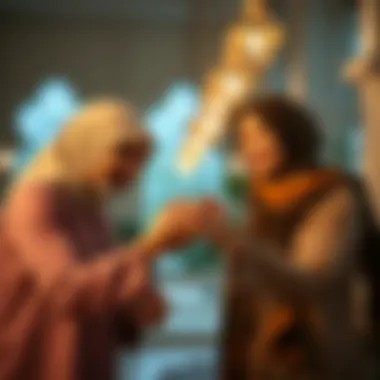 Exchanging Joyful Eid Greetings Hands exchanging Eid greetings with smiles