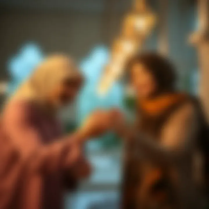 Exchanging Joyful Eid Greetings Hands exchanging Eid greetings with smiles