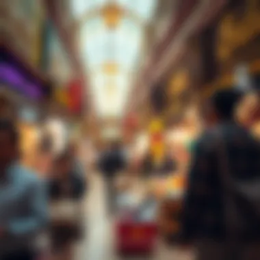 A vibrant market scene bustling with Eid shoppers