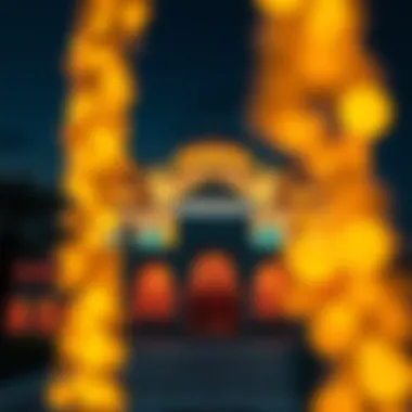 A serene view of a mosque illuminated at night during Eid