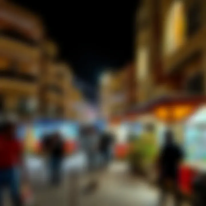 Lively atmosphere of Eid festivities in a Dubai neighborhood.