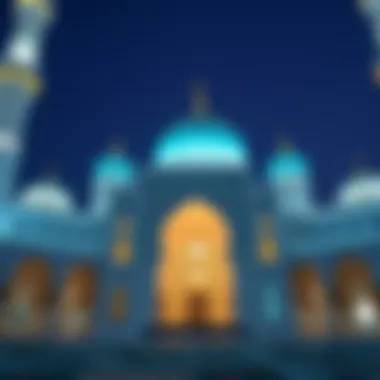 Mosque Decorated for Ramadan A beautifully decorated mosque in Dubai, symbolizing the spiritual significance of Ramadan in the UAE.