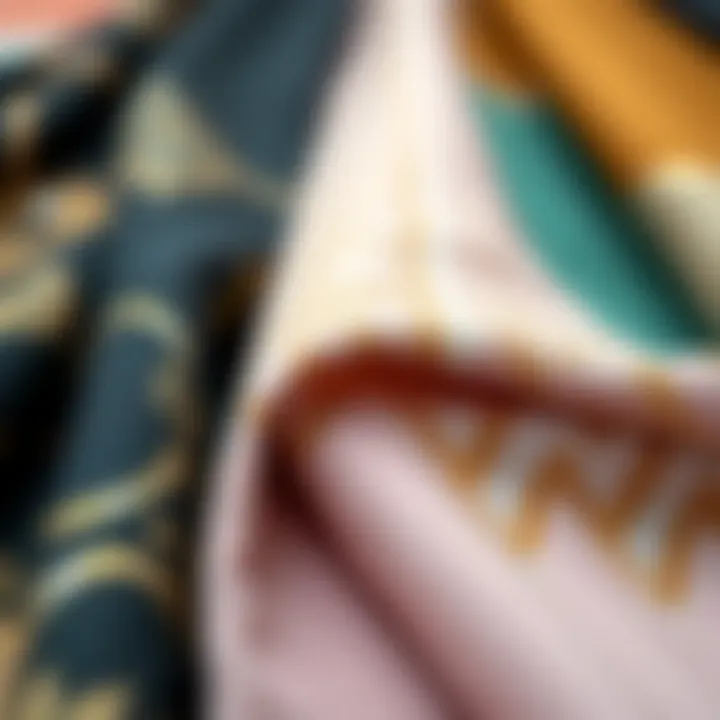 A close-up of various fabric swatches used in Abaya designs, illustrating texture and color options