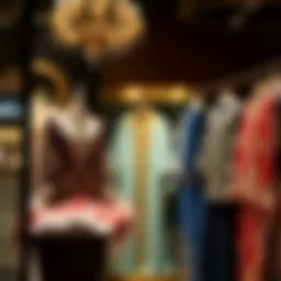 A luxurious Abaya display showcasing intricate embroidery and rich fabrics in a Dubai boutique