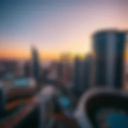 Stunning skyline view of Al Habtoor City at sunset