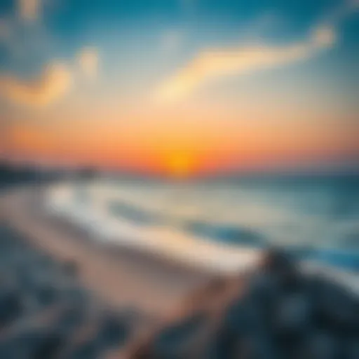 Panoramic view of Al Heerah Beach at sunset