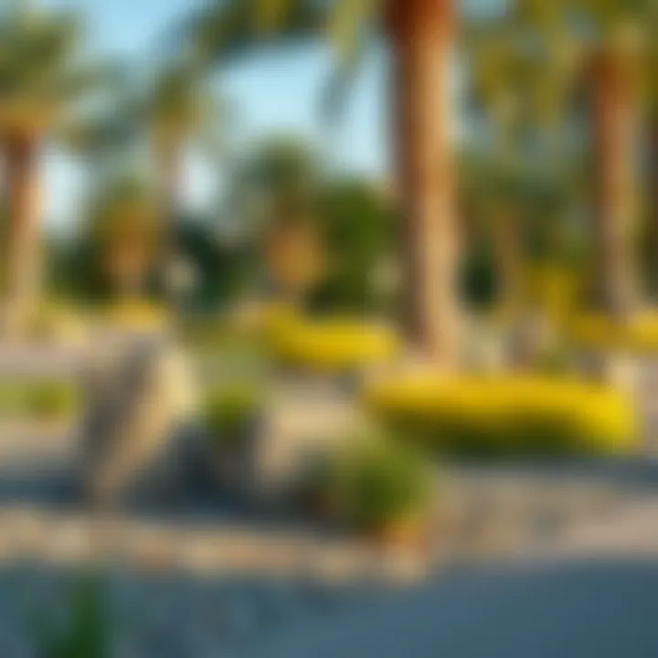 Close-up of unique landscaping features within Al Mushrif Park