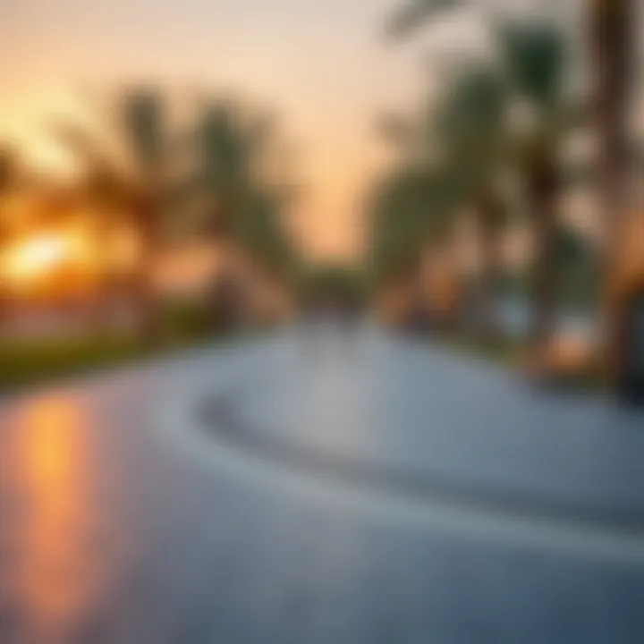 A tranquil scene of Al Mushrif Park during sunset, highlighting its serene environment