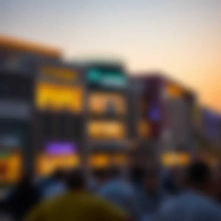 An evening view of Al Twar Centre illuminating the vibrancy of community life