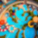 Aerial view of a vibrant aqua fun park in Dubai with slides and pools