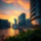 Stunning architectural view of Bayshore Emaar at sunset
