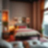 Cozy bed space showcasing vibrant decor in Meena Bazaar