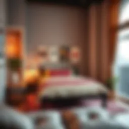 Cozy bed space showcasing vibrant decor in Meena Bazaar