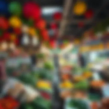 A colorful food market in مويلح brimming with fresh ingredients and culinary delights