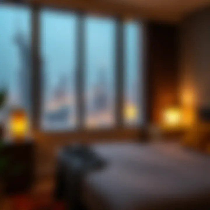 Cozy and affordable daily rent room showcasing Dubai's skyline