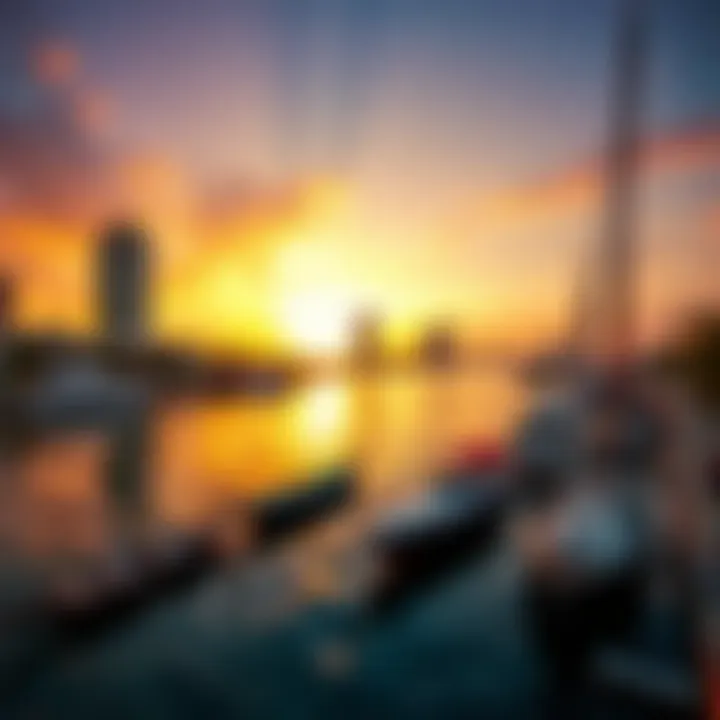 A vibrant sunset over Dubai Creek reflecting on the water