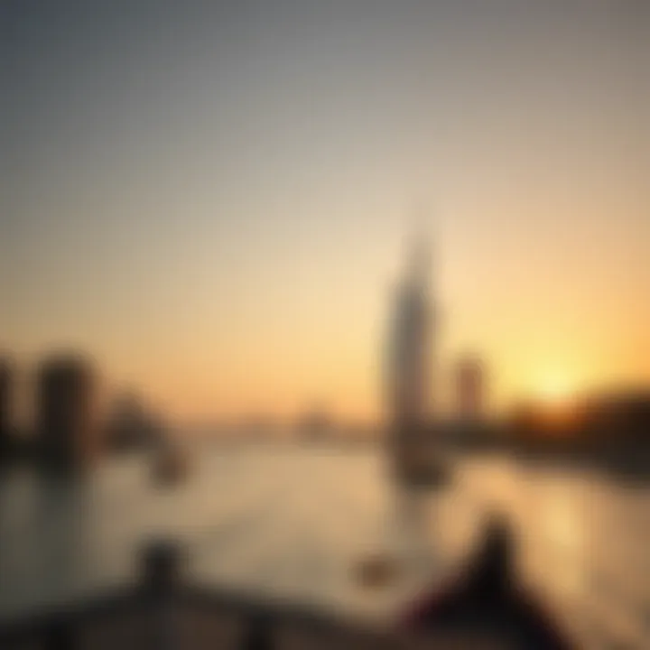 Scenic view of Dubai Creek at sunset