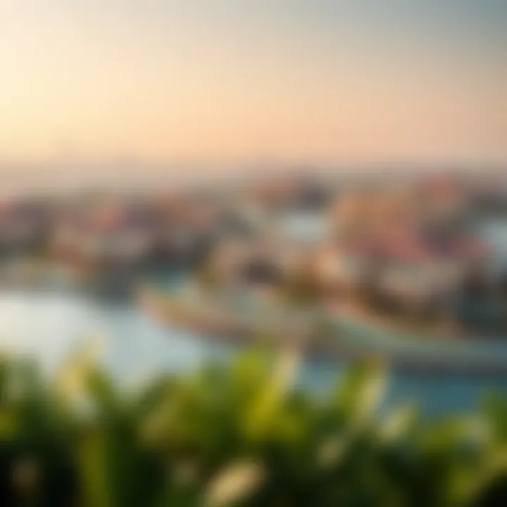 Panoramic view of Dubai District One showcasing luxurious villas and serene waterways