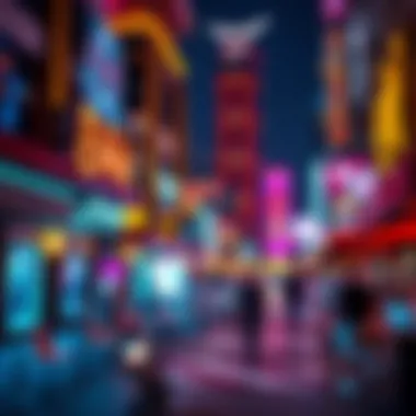 Vibrant nightlife scene in a popular entertainment district
