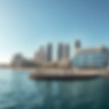 The serene waterfront of Frij Murar with modern developments juxtaposed against tranquil surroundings