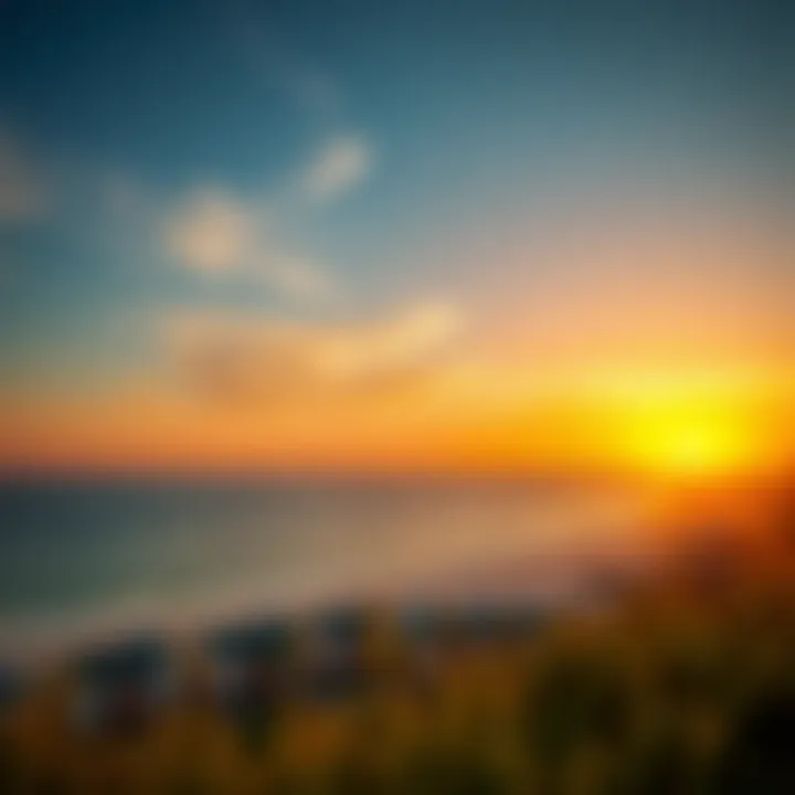 Vibrant sunset over Dubai's coastline with beachfront apartments