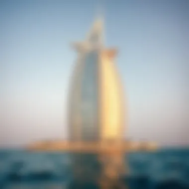 The luxurious façade of the Burj Al Arab viewed from the sea