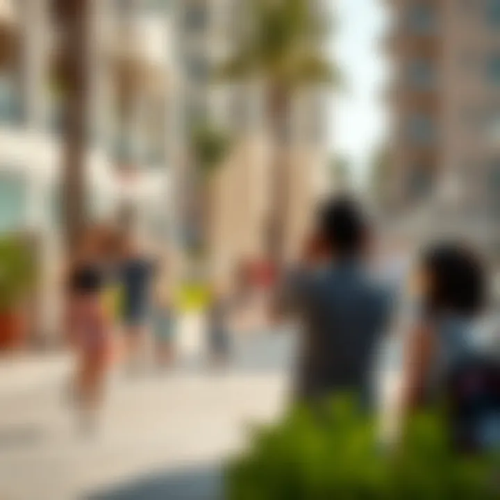 Vibrant lifestyle scene in Janayen Avenue with families enjoying