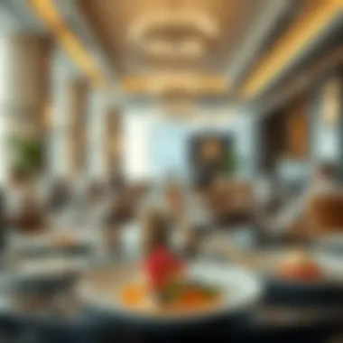 An elegant dining setup in a high-end restaurant with gourmet dishes beautifully plated.