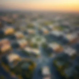 Aerial view of Jumeirah Village Circle showcasing its layout and greenery