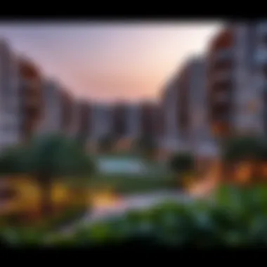 Modern residential buildings and lush parks in JVC