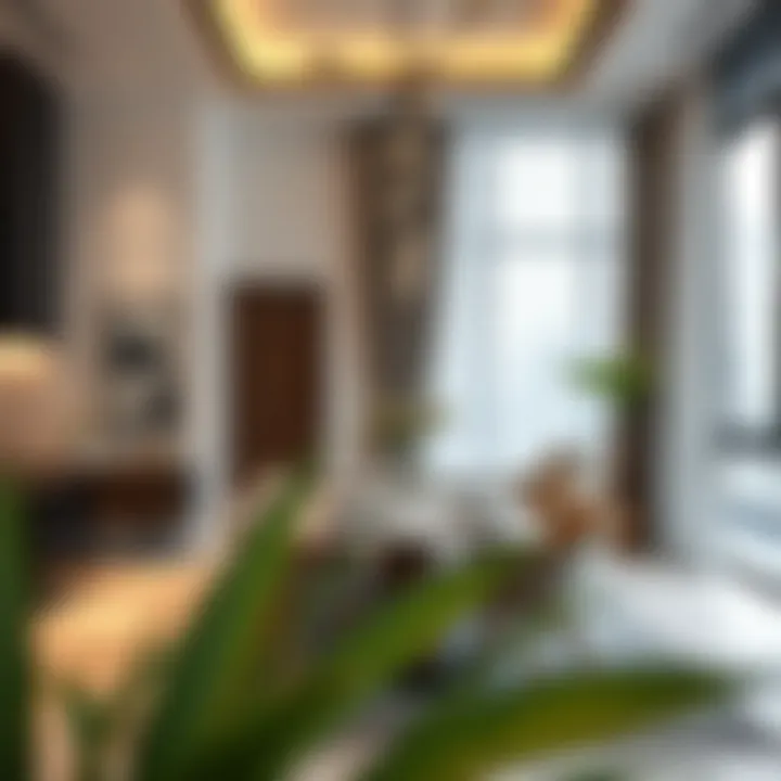 Dining area in a Karama flat displaying modern design elements.