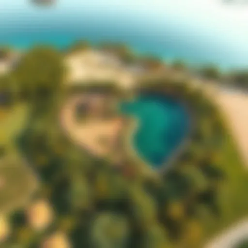 Aerial view of Love Lake showcasing its heart shape surrounded by lush greenery