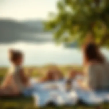 Family picnic setup with stunning lake backdrop, illustrating the perfect outing spot