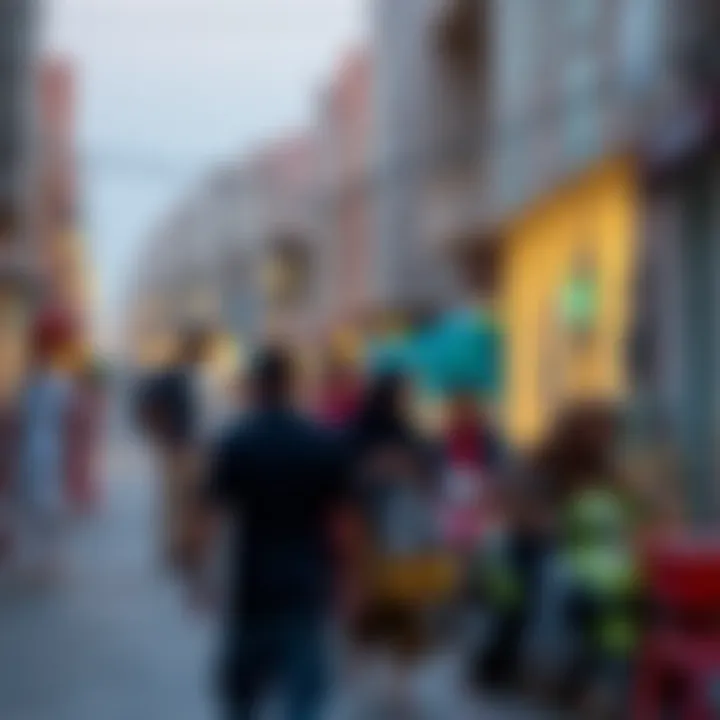 Vibrant street life at ملا بلازا highlighting community interactions