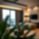 A modern studio apartment showcasing stylish interiors and cozy furnishings