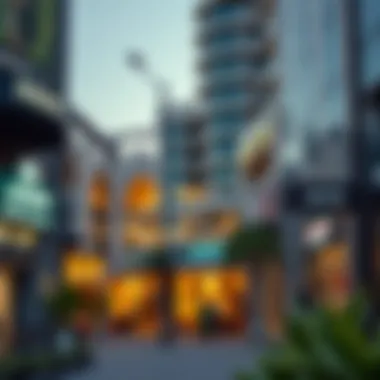 A vibrant neighborhood scene in Mohammed Bin Zayed City with shops and cafes